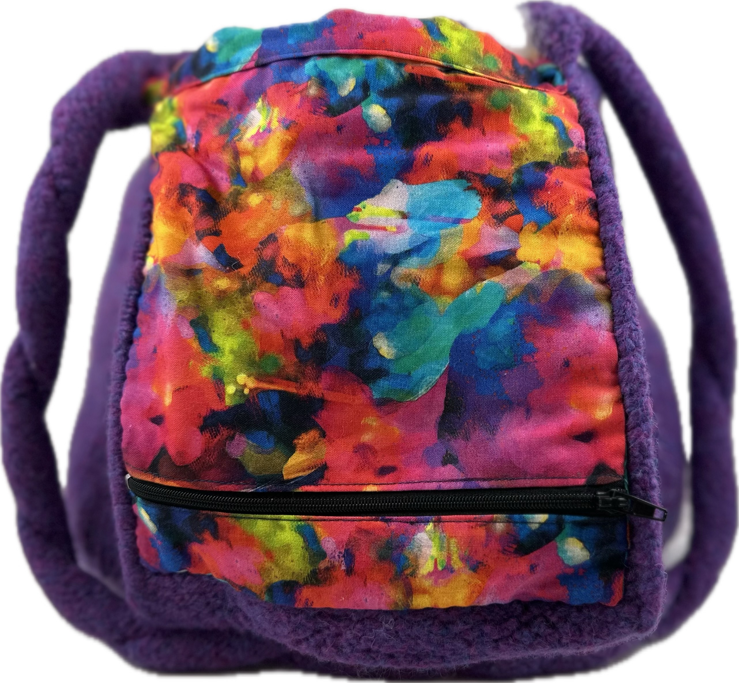 underside of flap showing bright tie-dyed lining